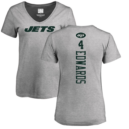 New York Jets Ash Women Lac Edwards Backer NFL Football #4 T Shirt->women nfl jersey->Women Jersey